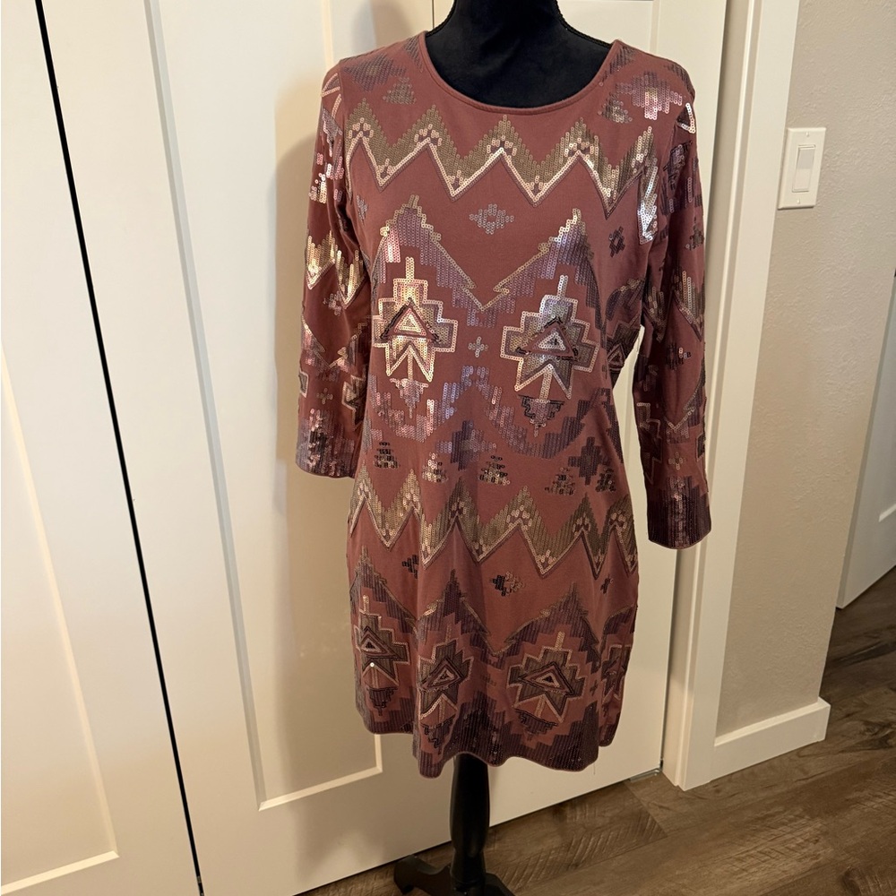 Express Mauve Geometric Long Sleeve Dress